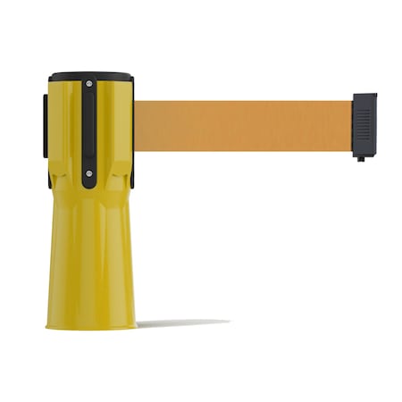 Montour Line Retractable Belt Barrier Cone Mount Yellow Case 11ft. Brown Belt CM115-YW-BN-110